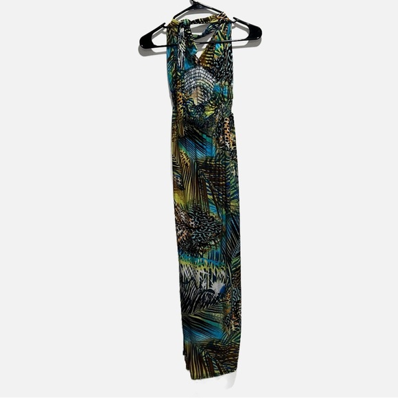 Dots Leopard and Tropical Print Tie Neck Sleeveless Textured Maxi Dress - Picture 2 of 5